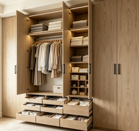 Armoire en placage de bois EO du sol au plafond, placard modulaire sur mesure avec coiffeuse intégrée