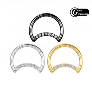 批发 G23 钛金属耳环 Daith Hoop Tragus Moon Helix 环形耳环，带透明方晶锆石，婚礼首饰，铰接式分段环形耳环 - Product Image 1
