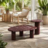 Ensemble de tables basses en marbre rouge Rosso Levanto de luxe moderne, forme organique irrégulière, tables centrales, décoration de salon, meubles