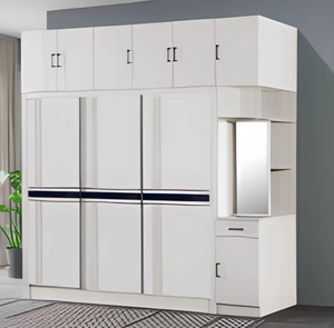 Armoire coulissante moderne blanche avec armoire supérieure et coin pour chambre principale, dressing, dressing intégré, rangement - Product Image 1