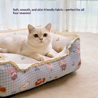 Lit pour chat à motif écossais de dessin animé, style canapé en velours laiteux, lit pour animaux de compagnie chaud rembourré en coton PP, pour petits chiens et chiots, usage intérieur