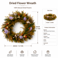 Couronne de fleurs séchées naturelles faite à la main, style bohème rustique, décoration florale pour porte ou mur, pour la remise des diplômes, Noël, mariage - Longue durée