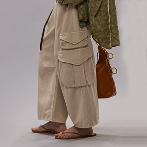 Pantalones <span class=keywords><strong>Cargo</strong></span> Anchos <span class=keywords><strong>Beige</strong></span> Personalizables, Pantalones Vaqueros Holgados de Cintura Baja con Múltiples Bolsillos para <span class=keywords><strong>Mujer</strong></span>, Ropa Urbana - Product Image 2