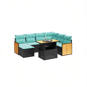Ensemble de canapés de patio en polyrotin noir avec coussins, 8 places, mobilier de jardin extérieur, design contemporain - Product Image 1