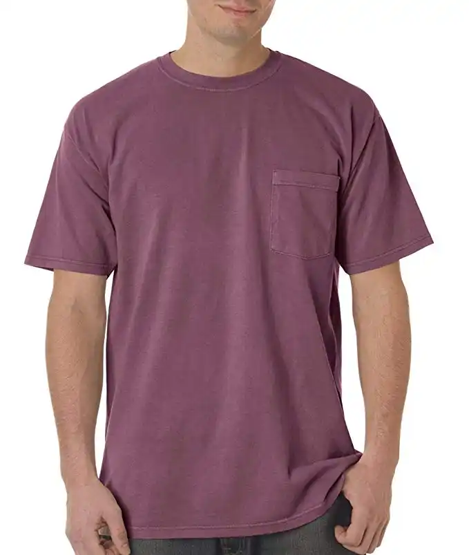 Camiseta personalizada para hombre, camisa teñida de pigmento con bolsillo, alta calidad, 100% algodón, lisa, Blanca