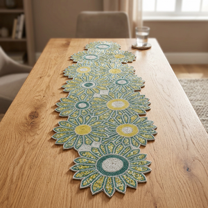 Floral Printed Table Runner Cotton Washable Classic Home Decor Yellow Green Pattern - Product Image 6