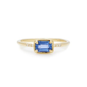 Bague en or jaune massif 14 carats avec émeraude, diamant et <span class=keywords><strong>saphir</strong></span>, style architectural minimaliste du milieu du siècle, bijou de famille de luxe pour femmes et hommes - Product Image 1