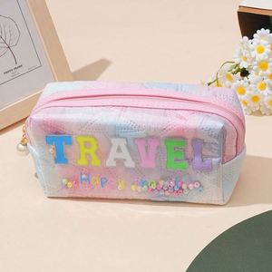 Bolsa de Maquillaje con Estampado de Letras de Viaje, Bolsa de Cosméticos, Linda Bolsa de Aseo con Dibujos Animados para Niñas - Product Image 2