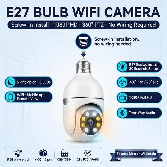 New 360 Degree HD 720p Wireless Wifi Speaker Outdoor Security Camera Bulb Featuring CMOS Imaging CCTV Home Security Camera