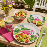 Großhandel 10-Zoll-Teller 6-Zoll-Dessertschale Becher Melamin-Geschirr Flamingo-Design für Outdoor-Picknick und Party-Tischdekoration