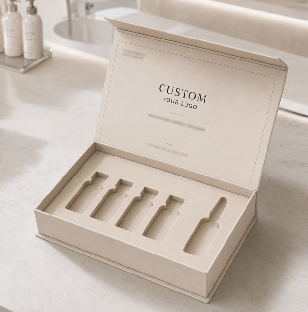 Premium Vial Case Flat Shape Cardboard Box Protective Mailing Packaging Beauty Retail Sample Kit Low MOQ Custom Logo OEM