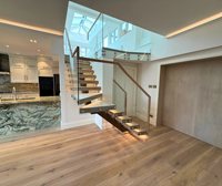 Escalier en spirale/droigt en pierre artificielle moderne personnalisé ou en bois massif avec poutre monobloc en verre, service après-vente sans souci