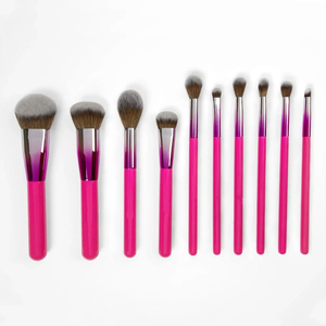 10-Piece Pink Makeup <b>Brush</b> Set Synthetic Hair Foundation Powder <b>Brush</b> Metal Handle Round Ferrule Face Beauty Tool - Product Image 3