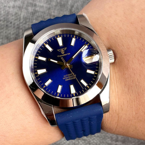 Tandorio Azure Blue Diver Watch 38mm 316L Boîtier brossé NH35A Verre saphir AR incurvé automatique 20Bar Étanche - Product Image 4