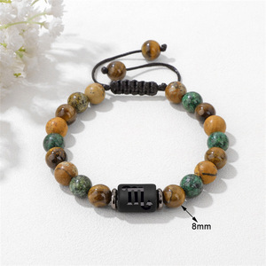 Bracelet en pierre d'œil de tigre naturelle de 8 mm, bracelet en corde tressée à la main, bracelet pour <span class=keywords><strong>homme</strong></span> et femme, signe <span class=keywords><strong>du</strong></span> zodiaque, bijoux, cadeau d'anniversaire - Product Image 4