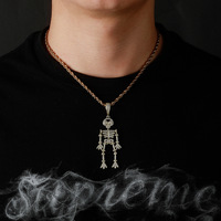 Hip Hop Zircone Squelette Pendentif Halloween Humanoïde Collier Avec Chaîne En Acier Inoxydable En Gros