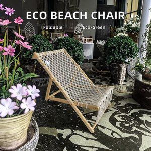Chaise longue d'extérieur pliable et écologique en corde tissée à la main et en bois pour piscine, jardin, patio, type bambou pour parcs - Product Image 3