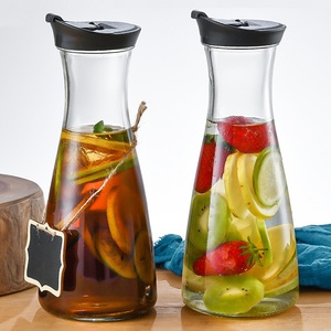 Vente en gros de carafes en verre de 1000ml distributeurs de boissons cruches transparentes pour bar à <span class=keywords><strong>mimosa</strong></span> eau vin lait et jus avec couvercles en plastique - Product Image 6
