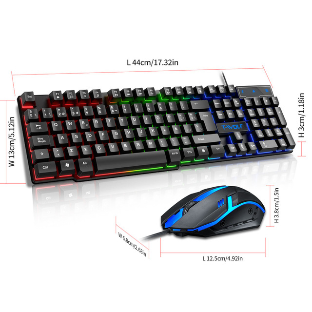 TF200 Gaming Keyboard and Mouse Set Wired Illuminated English Arabic Spanish Russian Mechanical Keyboard and Mouse