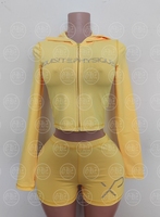 Setelan Olahraga Wanita Berkualitas Tinggi dengan Logo Kustom, Jaket Hoodie Ritsleting Ketat dan Celana Pendek Lipat 2 Potong