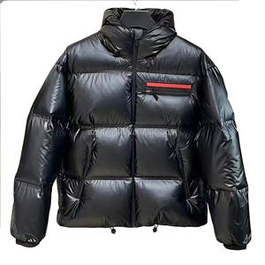 Piumino Bomber da Uomo Personalizzato Casual Invernale Leggero e Caldo in Piuma d'Anatra con Cappuccio Colore Nero - Product Image 1
