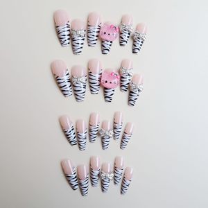 <span class=keywords><strong>Uñas</strong></span> postizas largas y <span class=keywords><strong>cuadradas</strong></span> a la moda con diseño de cebra y motivo de Hello Kitty, estilo audaz para la estética Y2K y estilo Harajuku. - Product Image 3