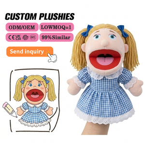 Marionnettes à main <span class=keywords><strong>en</strong></span> peluche personnalisées pour filles, OEM, décoration d'intérieur, animaux de dessin animé amusants, bouche mobile, coton PP, couleur personnalisée brodée - Product Image 3