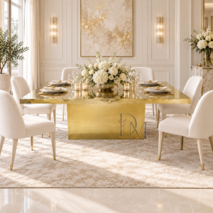Mesa de Comedor Premium de Acero Inoxidable Dorado con Cubierta Metálica y Base de Pedestal Único para Bodas, Banquetes y Eventos - Product Image 5