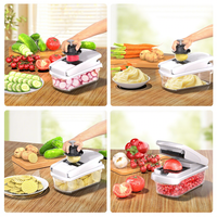 Multifunctionele handmatige 15-delige plastic groentesnijder met roestvrijstalen messen, mandje en fruit-/aardappel-/wortelsnijder