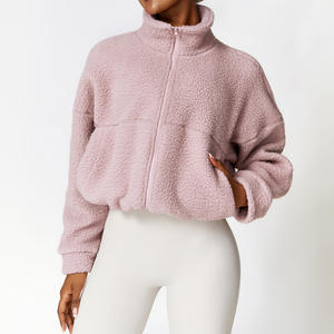 Manteau de sport en polaire polaire zippé rose pour femme doux et chaud à manches longues vestes de <span class=keywords><strong>fitness</strong></span> poche respirant vêtements d'extérieur décontractés pour l'hiver - Product Image 1