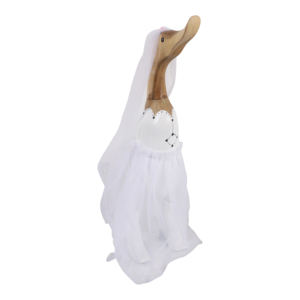 Statuetta di anatra in legno con velo e abito per decorazioni domestiche, bagno, ufficio, soggiorno, scultura - Product Image 2