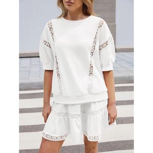 Conjunto de 2 Piezas para Mujer Fisoew con Encaje, Manga Corta, Estilo Dulce de Verano, Tejido Transpirable, Estilo Coqueta - Product Image 6