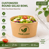 Conteneur à salade rond en papier kraft biodégradable, jetable, écologique, de qualité alimentaire, recyclable, avec impression personnalisée et couvercle transparent
