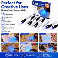 Marqueurs à encre invisible UV, 12 pièces, stylos à messages secrets avec lumière LED pour papier, métal, verre, tissu, bricolage amusant