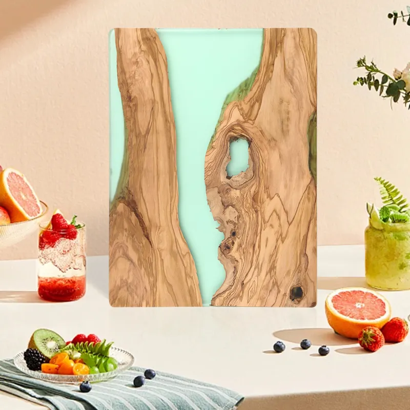 Tabla de cortar de madera de olivo de resina Lucency Exproy Tabla de madera de Olivo de resina de color verde personalizada