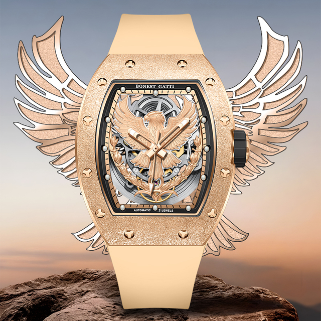 Bonest Gatti New Eagle Watch Stainless Steel Case Rubber Strap Luxury Mechanical Watch for Men BG5002