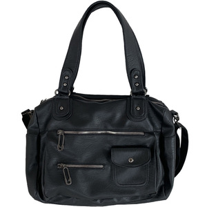 Moto Biker Tote Bag Black Horizontal <b>Square</b> Zipper Closure Water Resistant Everyday Use Shoulder Crossbody Bag - Product Image 5