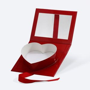 Red Valentine's Day Cardboard <b>Gift</b> <b>Box</b> Packaging Single Heart Fillable Red <b>Box</b> with <b>Clear</b> <b>Lid</b> - Product Image 1