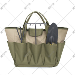 Garden <b>Tool</b> Bag Oxford Cloth 10-14 Pockets Double Handle Portable Toolkit <b>Storage</b> Bag Dark Green And Khaki - Product Image 1