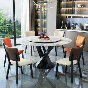 Juego de sillas de mesa de comedor de mármol de gama alta minimalista moderno Mesa Redonda grande integrada <span class=keywords><strong>Lazy</strong></span> <span class=keywords><strong>Susan</strong></span> para el hogar Hotel Villa muebles - Product Image 5