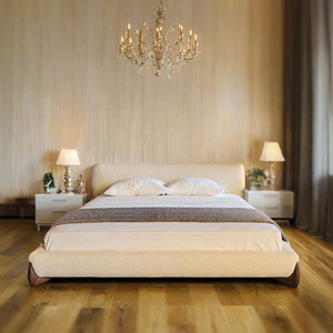 Mobilier de Chambre Moderne en Bois Massif de Noyer, Lit King Size Softbay Capitonnage Tissu Blanc Italien, Ensemble Modulaire Réfrigérant et Rotatif <span class=keywords><strong>Queen</strong></span> - Product Image 6