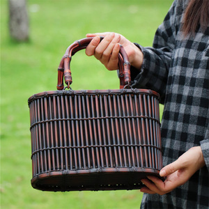 Handmade Bamboo Woven Tote Bag Solid Color Distressed Finish Women's <b>Beach</b> Bag Tea Set Storage <b>Accessory</b> - Product Image 2