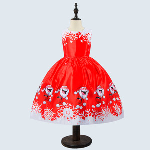 Artículos Pequeños de Venta Rápida, Vestido Navideño Rojo para Niña, Diseño Alegre y Festivo de Santa Claus, con Volantes - Product Image 1