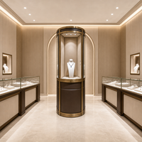 Vitrine de présentation de bijoux en verre incurvé avec éclairage LED pour magasin de bijoux, boutique, aménagement de magasin, vente en gros