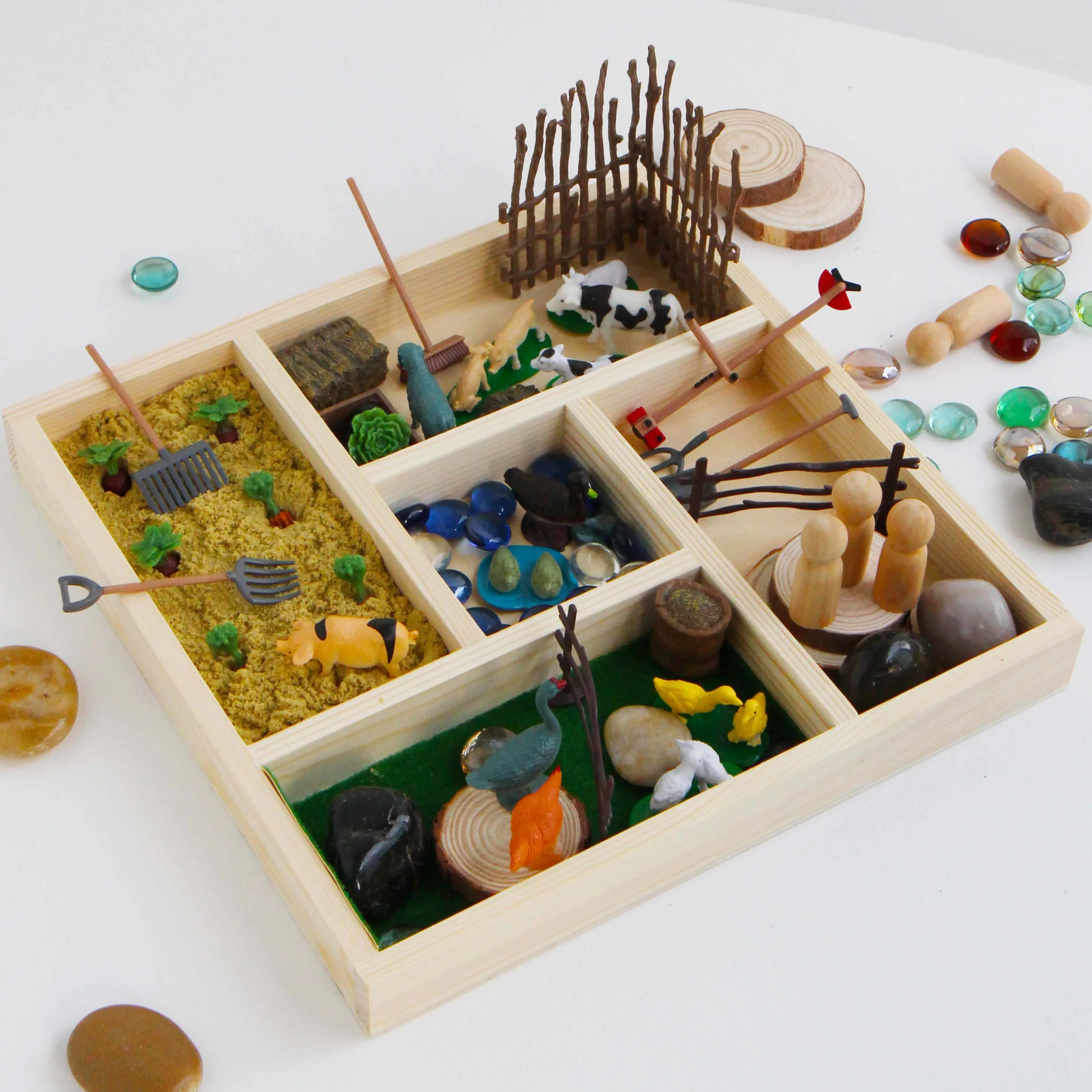 Sensory toy Sensory play Waldorf Montessori Tinker tray Loose parts Wooden sensory bin tray for Toddler gift Toddler