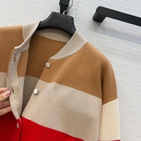 Hochwertige Damen-Wollstrickjacke mit Langen Ärmeln und Knöpfen, Farbblock-Mantel für Herbst und Winter, Lässige Mode