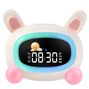 Hot selling custom Led high quality round cut night light table alarm digital for kids sleep trainer alarm clock