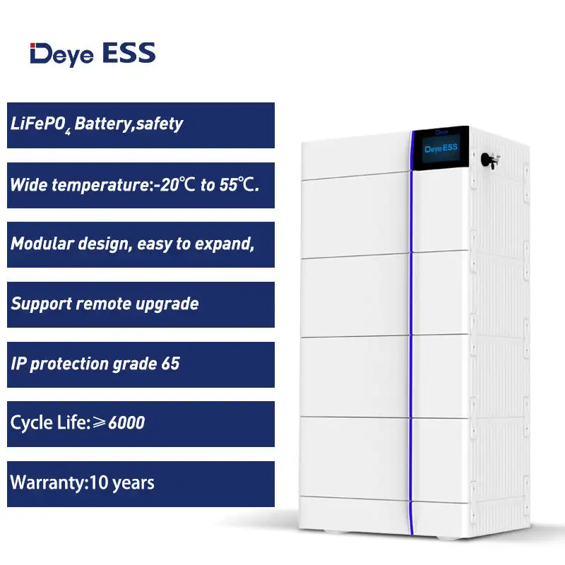 Deye ESS GB-L LiFePO4 modul baterai sel surya, baterai penyimpanan Lithium 102.4V 40Ah tegangan tinggi untuk penyimpanan energi surya