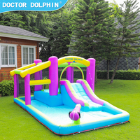 Château gonflable Doctor Dolphin Purple avec piscine à balles et toboggan aquatique, grande capacité 180 kg, 4 passagers, installation facile pour enfants