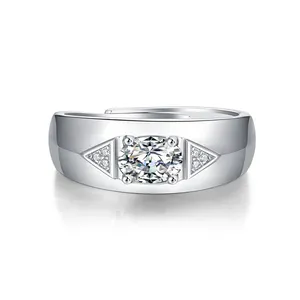 Factory Spot S925 Sterling Silver Luxury Men's Wedding Engagement 1 Carat 2 Carat D VVS Moissanite Ring